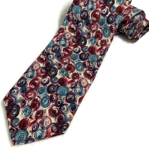Men's Vintage 1980's 100% Silk Tie - Abstract Circle Motif - Brand Cellini - Picture 10 of 12